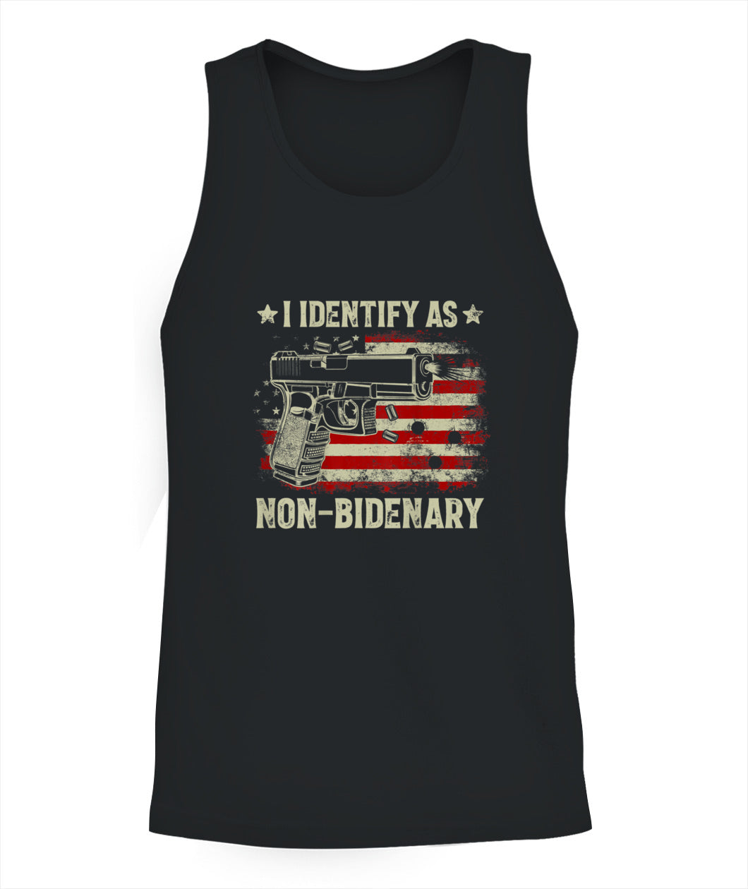 Gun American Flag Funny I Identify As Non-Bidenary T-Shirt