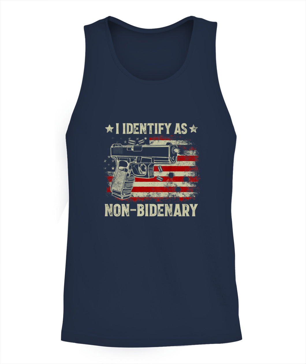 Gun American Flag Funny I Identify As Non-Bidenary T-Shirt