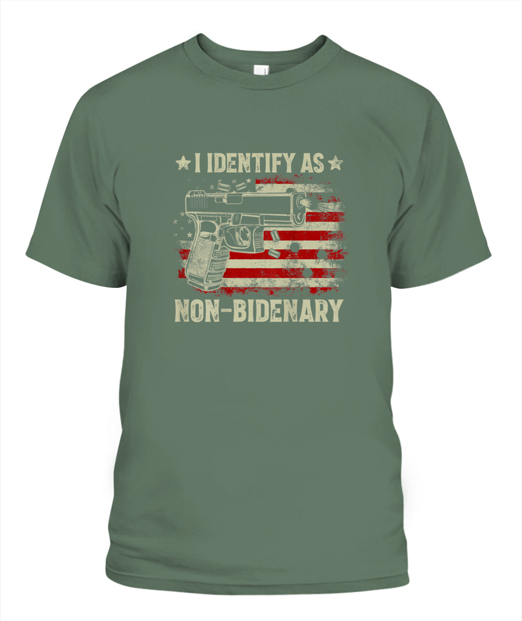 Gun American Flag Funny I Identify As Non-Bidenary T-Shirt