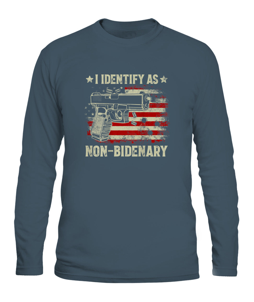 Gun American Flag Funny I Identify As Non-Bidenary T-Shirt