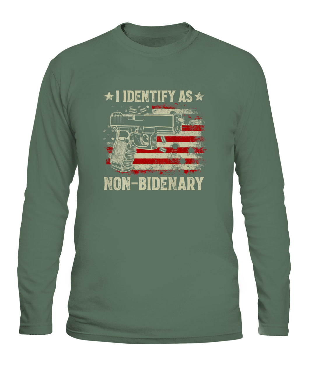 Gun American Flag Funny I Identify As Non-Bidenary T-Shirt
