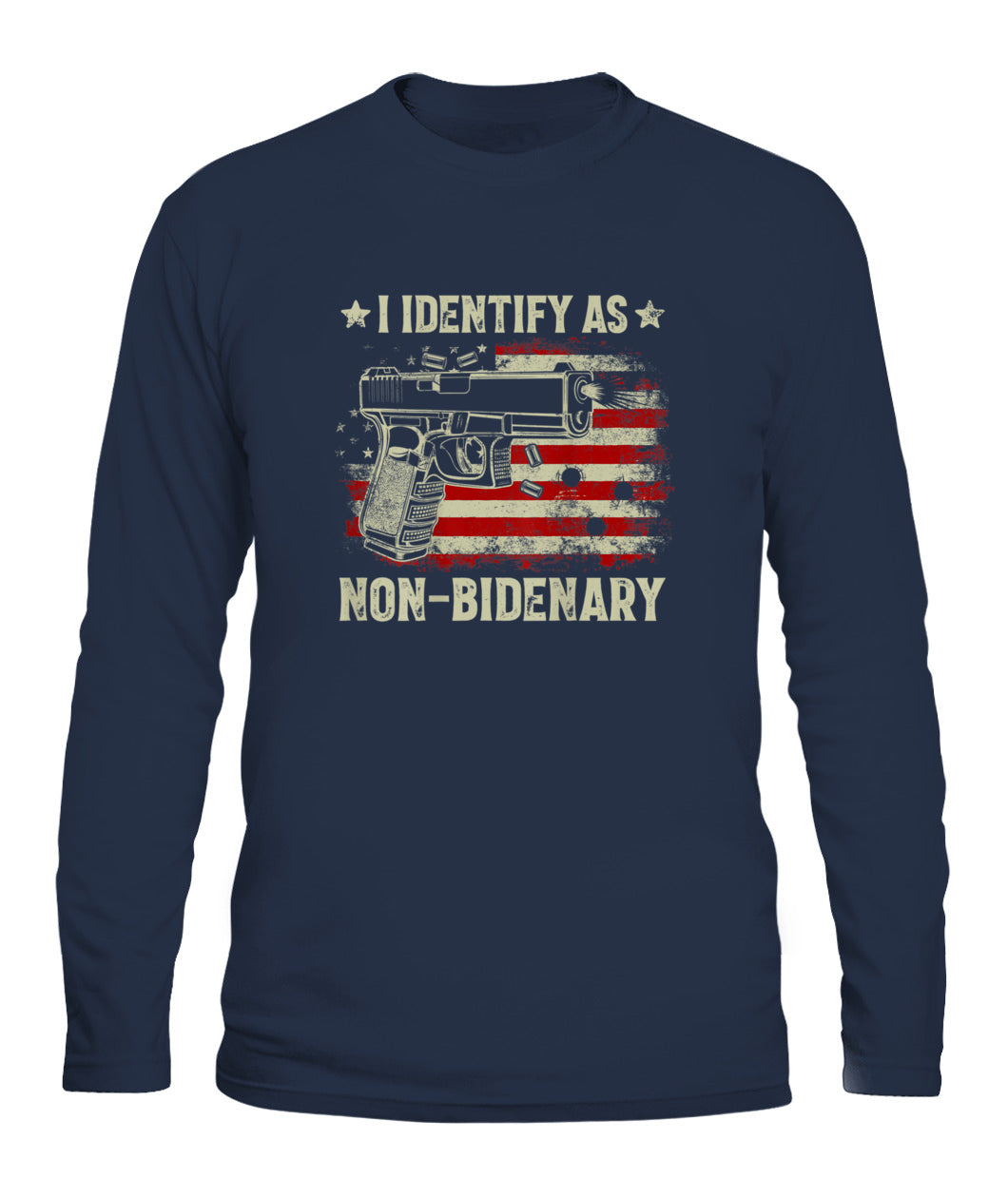Gun American Flag Funny I Identify As Non-Bidenary T-Shirt